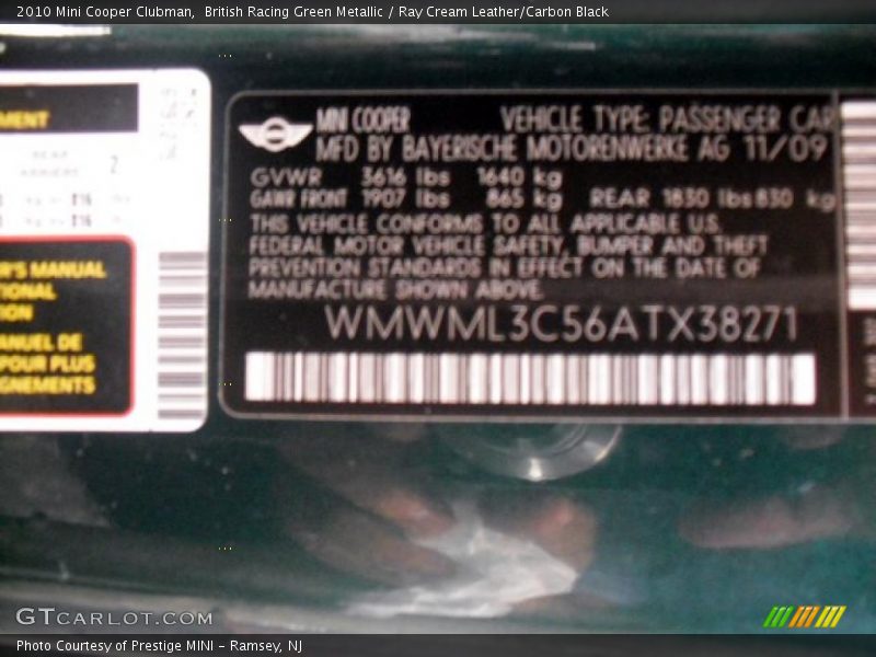 British Racing Green Metallic / Ray Cream Leather/Carbon Black 2010 Mini Cooper Clubman