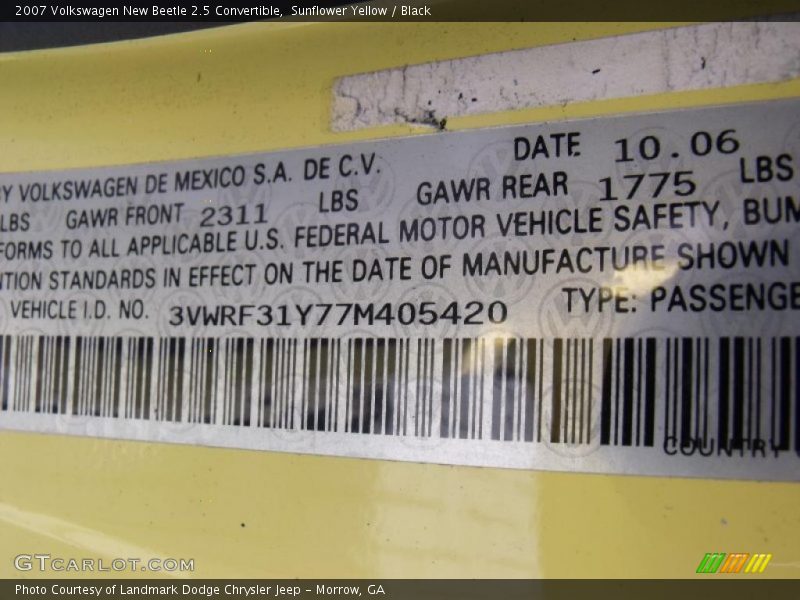 Sunflower Yellow / Black 2007 Volkswagen New Beetle 2.5 Convertible