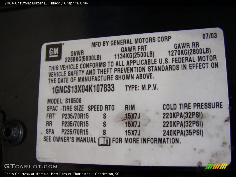 Black / Graphite Gray 2004 Chevrolet Blazer LS
