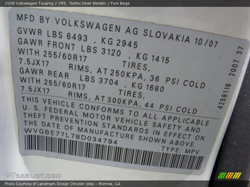 Reflex Silver Metallic / Pure Beige 2008 Volkswagen Touareg 2 VR6