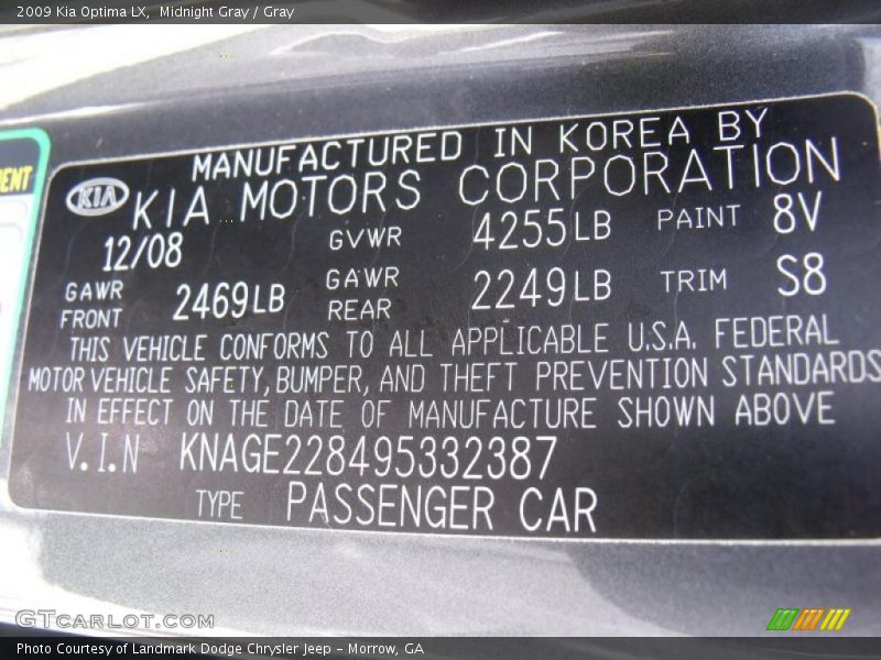 Midnight Gray / Gray 2009 Kia Optima LX