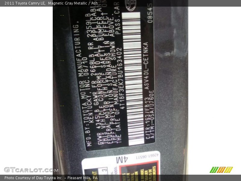 Magnetic Gray Metallic / Ash 2011 Toyota Camry LE