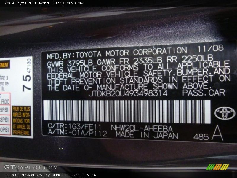 Black / Dark Gray 2009 Toyota Prius Hybrid
