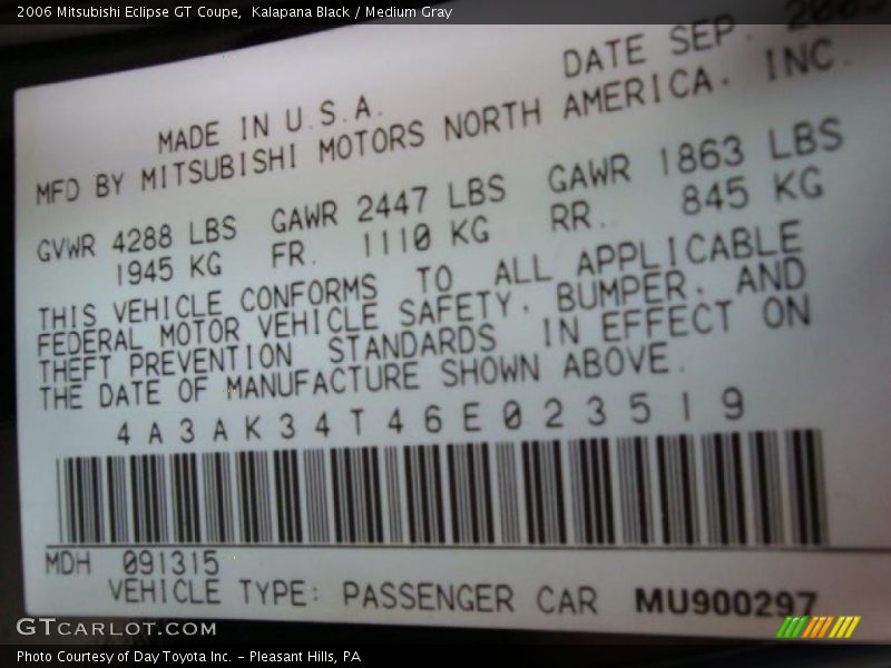 Kalapana Black / Medium Gray 2006 Mitsubishi Eclipse GT Coupe