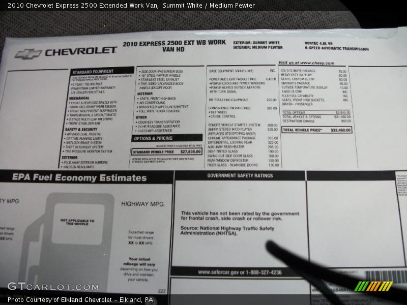 Summit White / Medium Pewter 2010 Chevrolet Express 2500 Extended Work Van