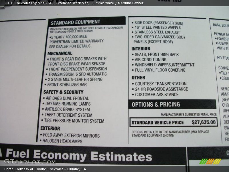 Summit White / Medium Pewter 2010 Chevrolet Express 2500 Extended Work Van
