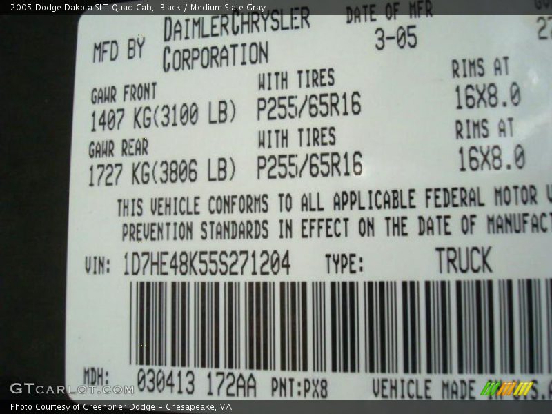Black / Medium Slate Gray 2005 Dodge Dakota SLT Quad Cab