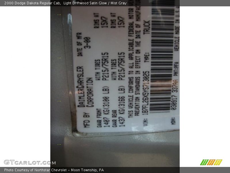 Light Driftwood Satin Glow / Mist Gray 2000 Dodge Dakota Regular Cab