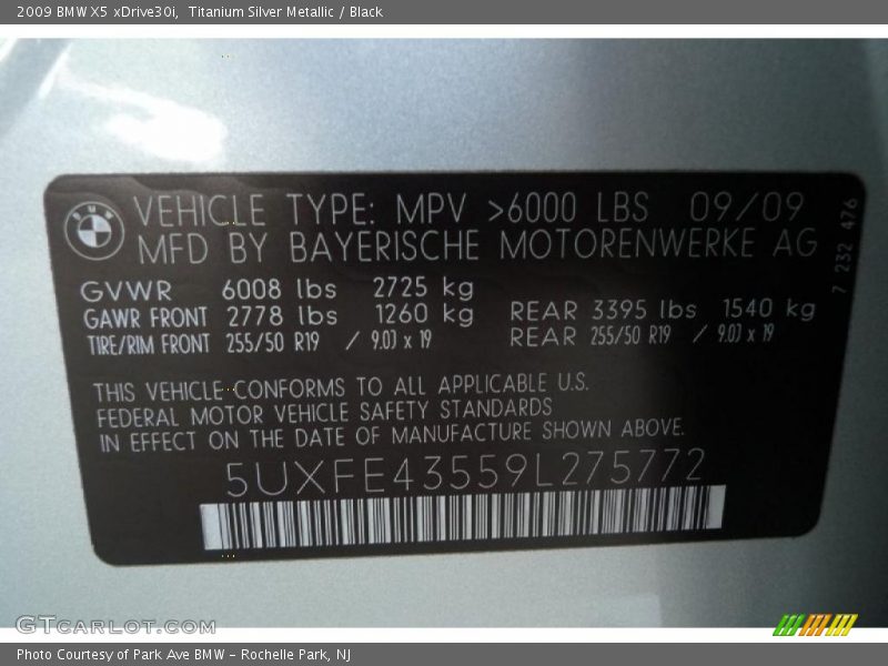 Titanium Silver Metallic / Black 2009 BMW X5 xDrive30i