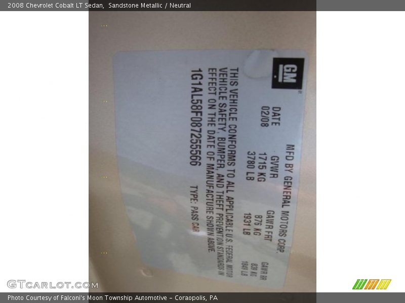 Sandstone Metallic / Neutral 2008 Chevrolet Cobalt LT Sedan