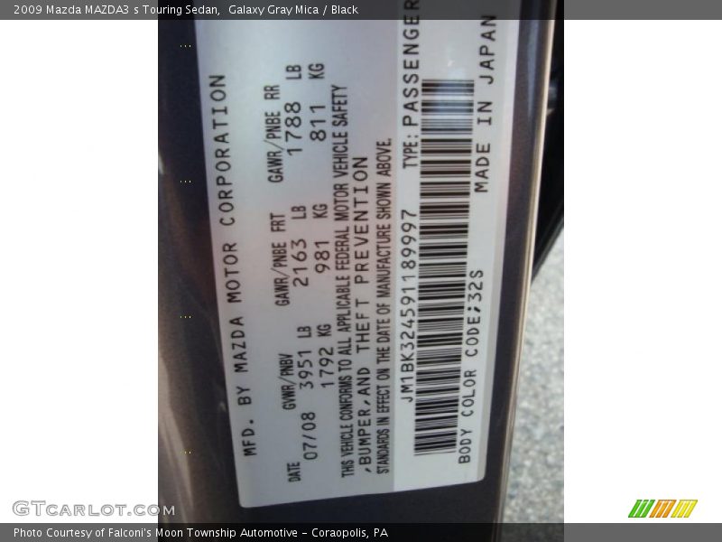 Galaxy Gray Mica / Black 2009 Mazda MAZDA3 s Touring Sedan