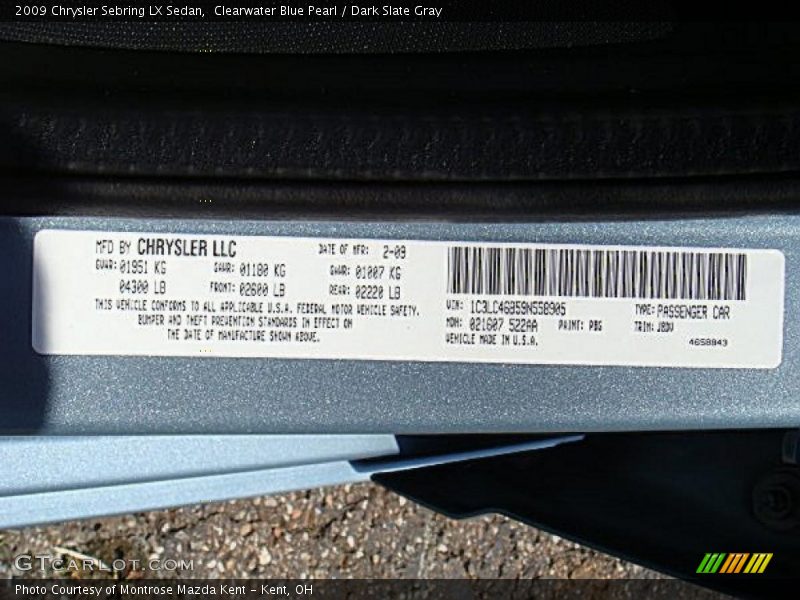 Clearwater Blue Pearl / Dark Slate Gray 2009 Chrysler Sebring LX Sedan
