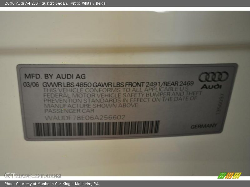 Arctic White / Beige 2006 Audi A4 2.0T quattro Sedan