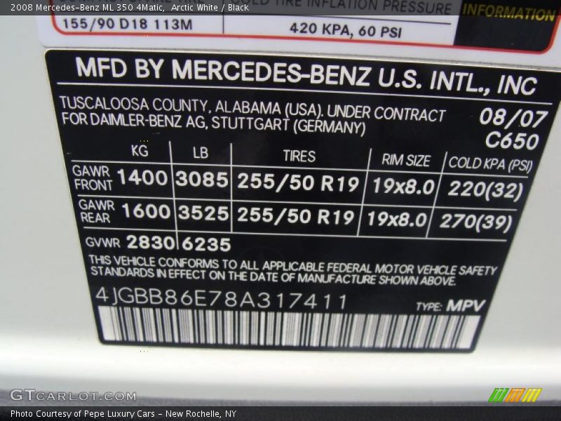 Arctic White / Black 2008 Mercedes-Benz ML 350 4Matic