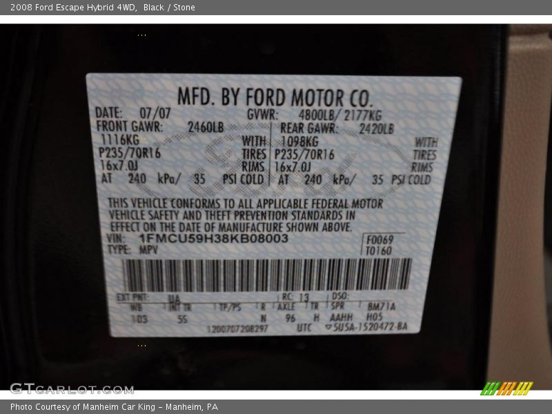 Black / Stone 2008 Ford Escape Hybrid 4WD