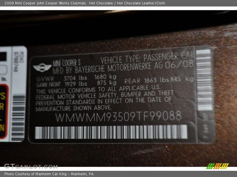 Hot Chocolate / Hot Chocolate Leather/Cloth 2009 Mini Cooper John Cooper Works Clubman