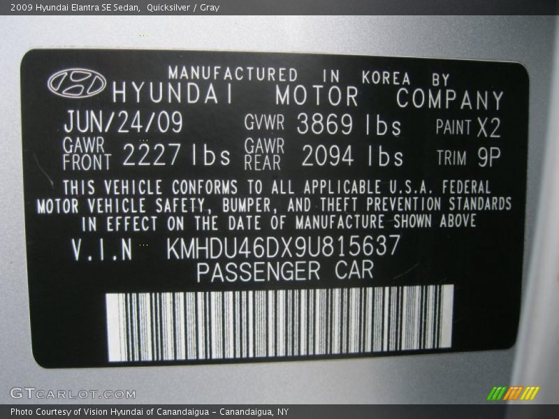 Quicksilver / Gray 2009 Hyundai Elantra SE Sedan