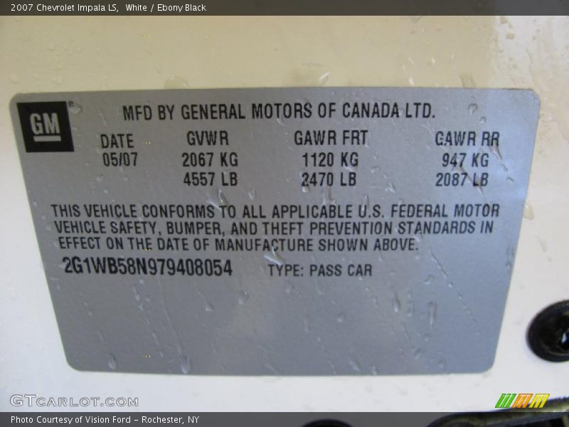White / Ebony Black 2007 Chevrolet Impala LS