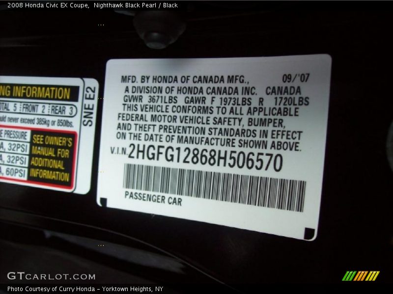Nighthawk Black Pearl / Black 2008 Honda Civic EX Coupe