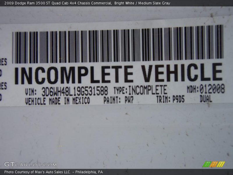 Bright White / Medium Slate Gray 2009 Dodge Ram 3500 ST Quad Cab 4x4 Chassis Commercial