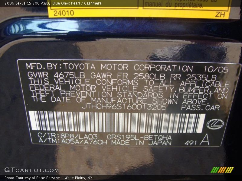 2006 GS 300 AWD Blue Onyx Pearl Color Code 8P8