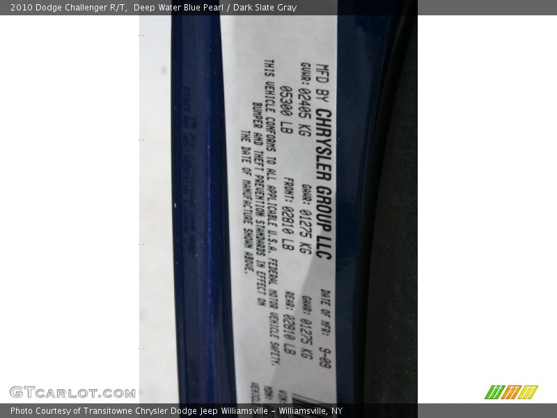 Deep Water Blue Pearl / Dark Slate Gray 2010 Dodge Challenger R/T