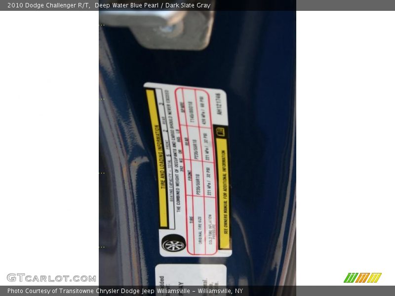 Deep Water Blue Pearl / Dark Slate Gray 2010 Dodge Challenger R/T