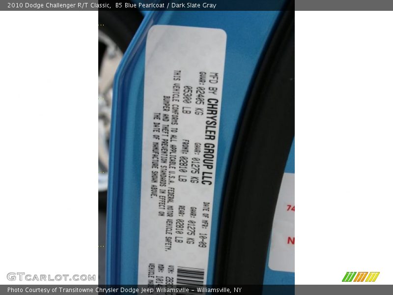B5 Blue Pearlcoat / Dark Slate Gray 2010 Dodge Challenger R/T Classic