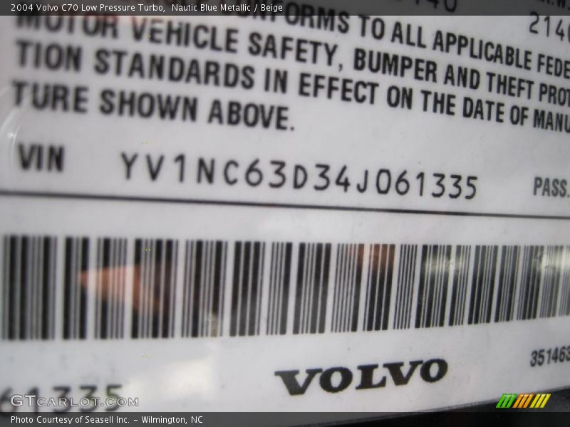 Nautic Blue Metallic / Beige 2004 Volvo C70 Low Pressure Turbo