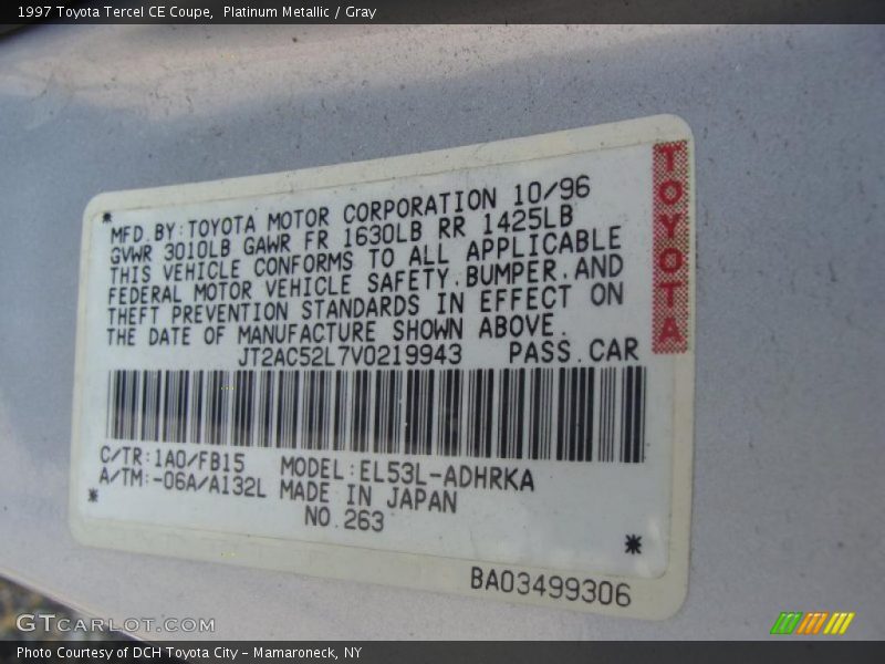 Platinum Metallic / Gray 1997 Toyota Tercel CE Coupe