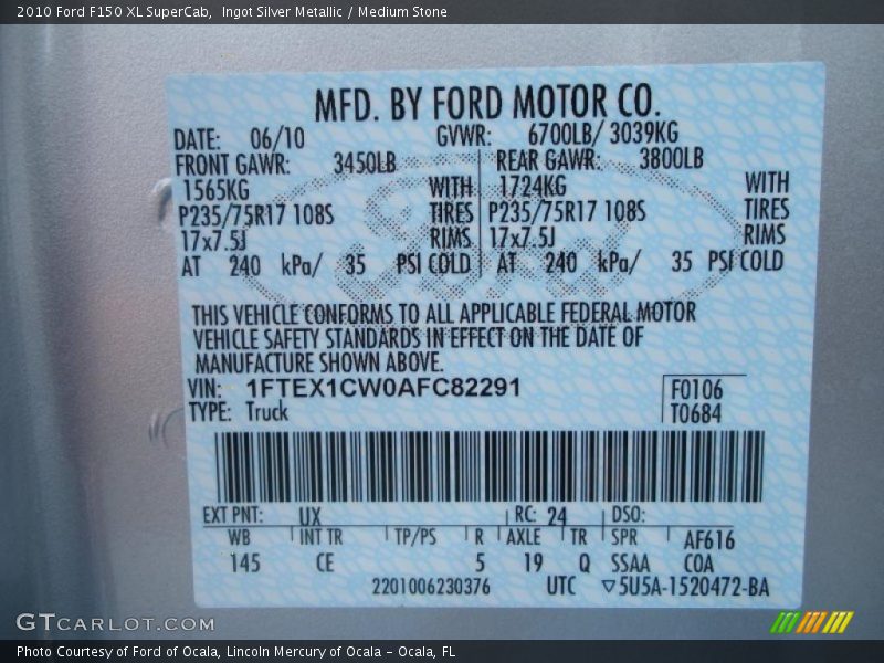 Ingot Silver Metallic / Medium Stone 2010 Ford F150 XL SuperCab