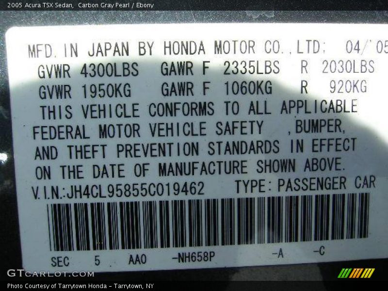 Carbon Gray Pearl / Ebony 2005 Acura TSX Sedan