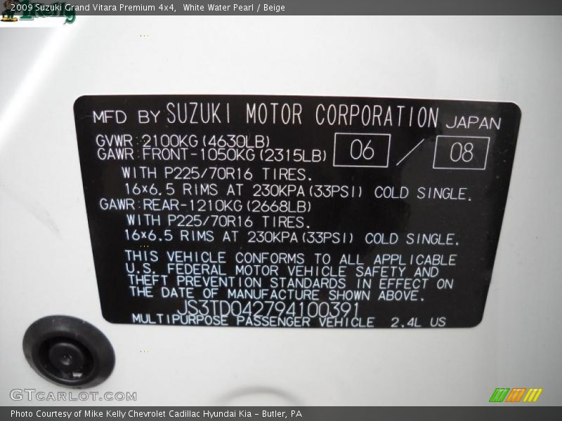 White Water Pearl / Beige 2009 Suzuki Grand Vitara Premium 4x4