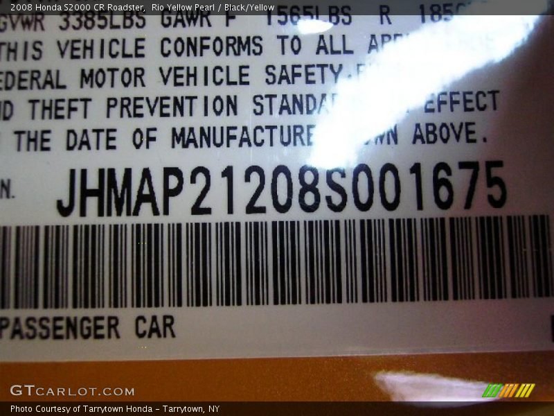 Rio Yellow Pearl / Black/Yellow 2008 Honda S2000 CR Roadster