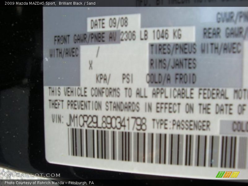 Brilliant Black / Sand 2009 Mazda MAZDA5 Sport