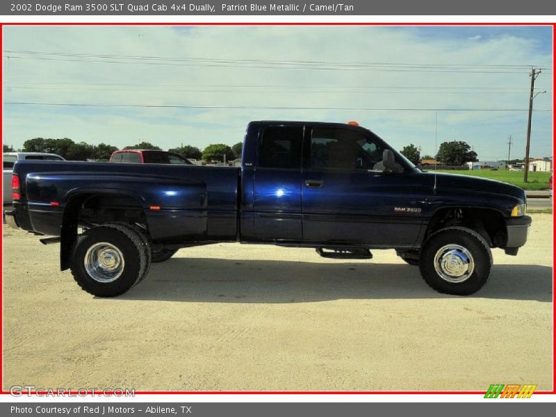 Patriot Blue Metallic / Camel/Tan 2002 Dodge Ram 3500 SLT Quad Cab 4x4 Dually