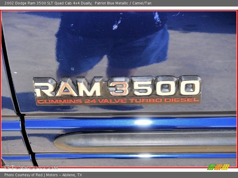Patriot Blue Metallic / Camel/Tan 2002 Dodge Ram 3500 SLT Quad Cab 4x4 Dually