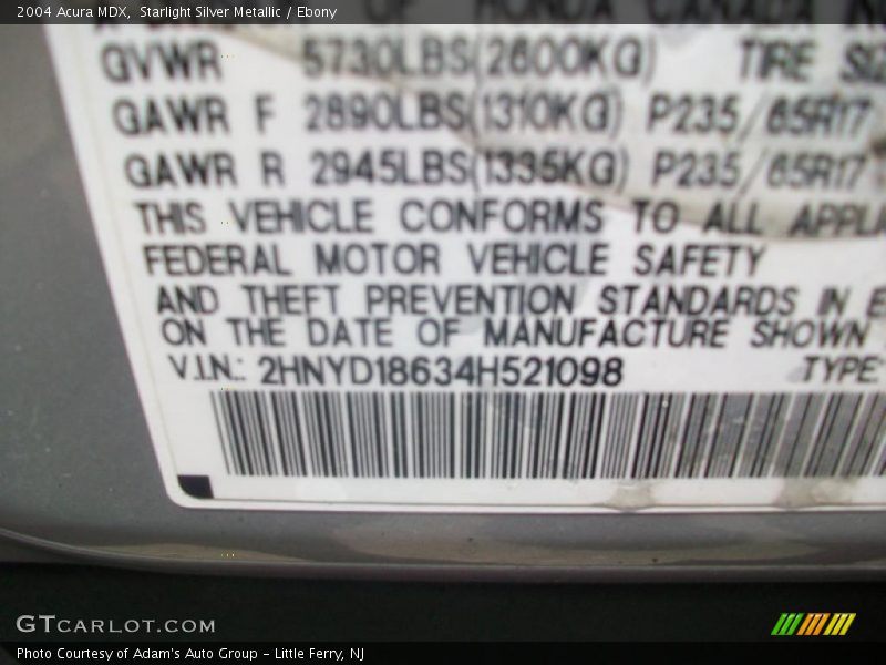 Starlight Silver Metallic / Ebony 2004 Acura MDX