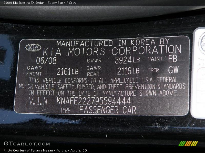 Ebony Black / Gray 2009 Kia Spectra EX Sedan