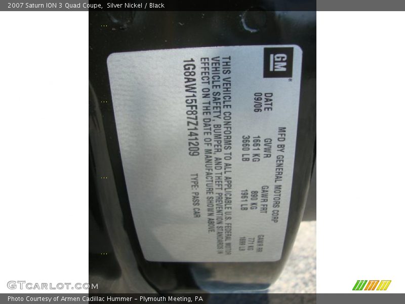 Silver Nickel / Black 2007 Saturn ION 3 Quad Coupe