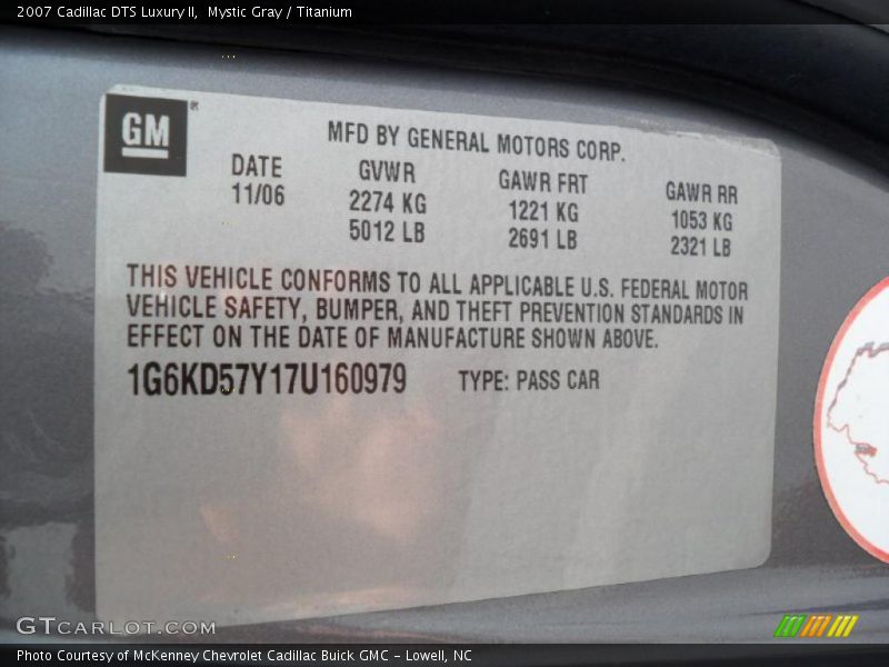 Mystic Gray / Titanium 2007 Cadillac DTS Luxury II