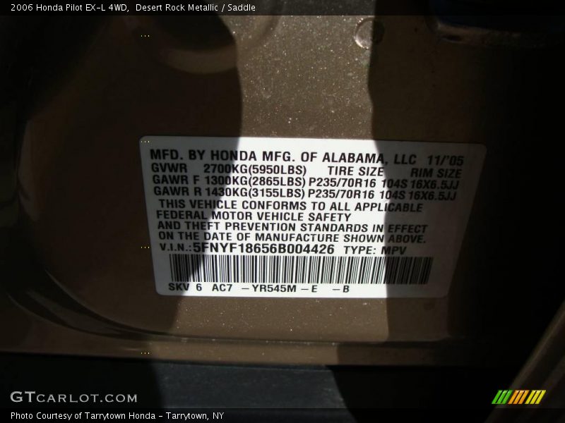 Desert Rock Metallic / Saddle 2006 Honda Pilot EX-L 4WD