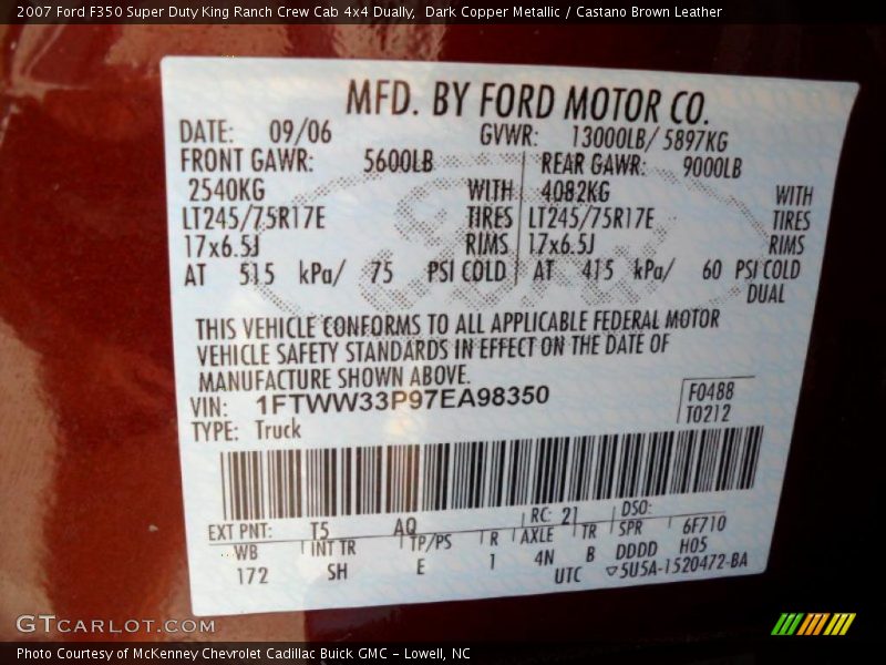 Dark Copper Metallic / Castano Brown Leather 2007 Ford F350 Super Duty King Ranch Crew Cab 4x4 Dually