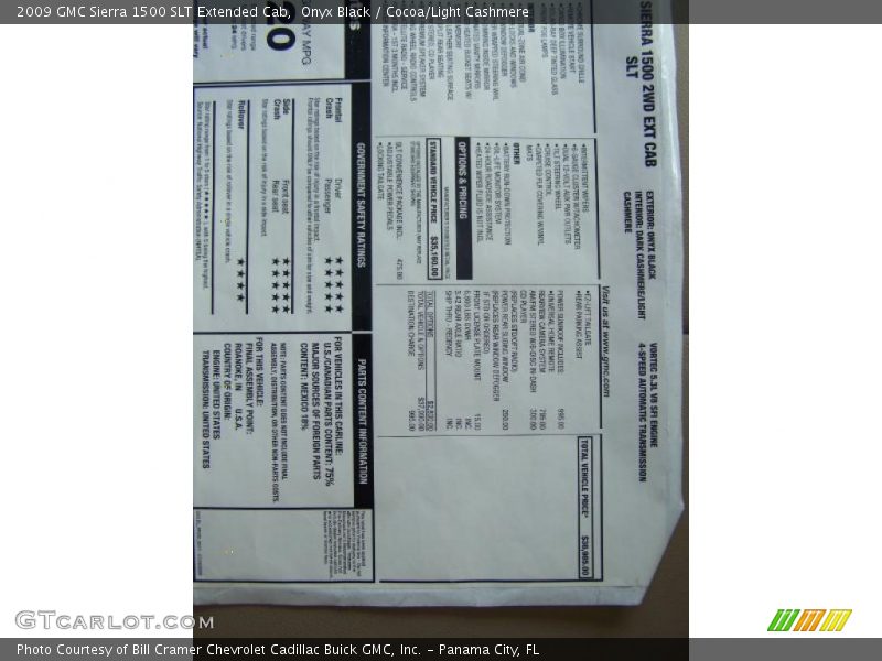 Onyx Black / Cocoa/Light Cashmere 2009 GMC Sierra 1500 SLT Extended Cab