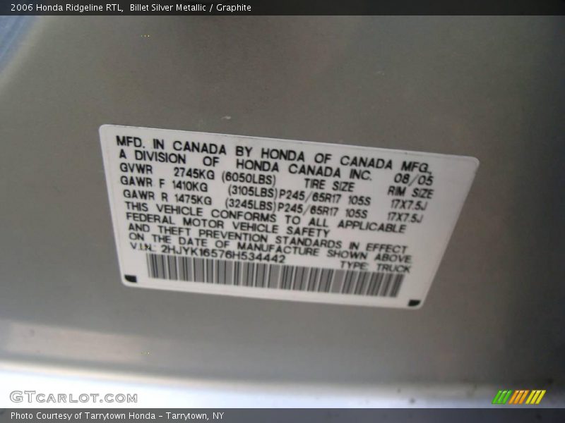 Billet Silver Metallic / Graphite 2006 Honda Ridgeline RTL