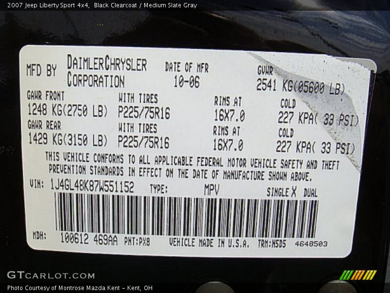 Black Clearcoat / Medium Slate Gray 2007 Jeep Liberty Sport 4x4