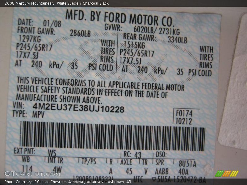 White Suede / Charcoal Black 2008 Mercury Mountaineer