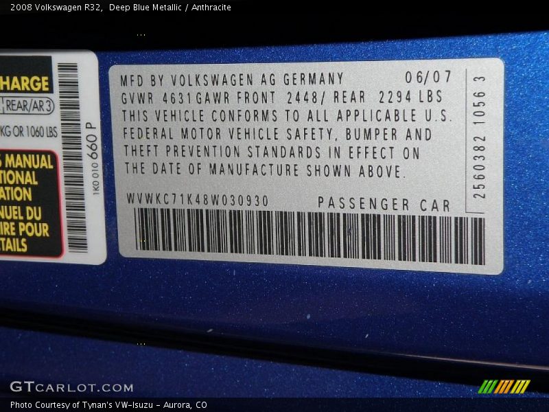 Deep Blue Metallic / Anthracite 2008 Volkswagen R32