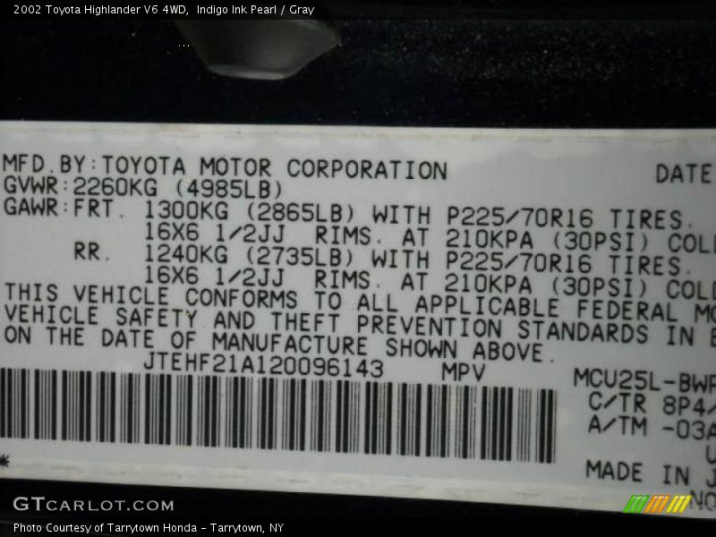 Indigo Ink Pearl / Gray 2002 Toyota Highlander V6 4WD