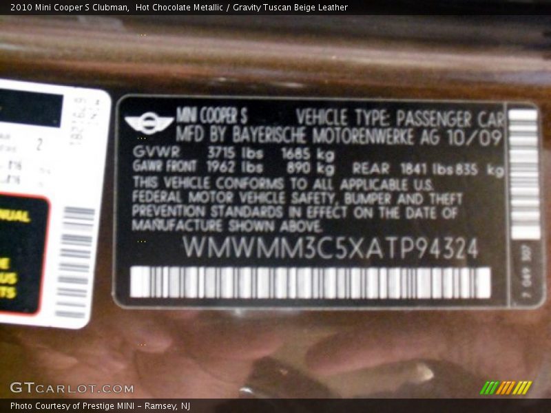 Hot Chocolate Metallic / Gravity Tuscan Beige Leather 2010 Mini Cooper S Clubman